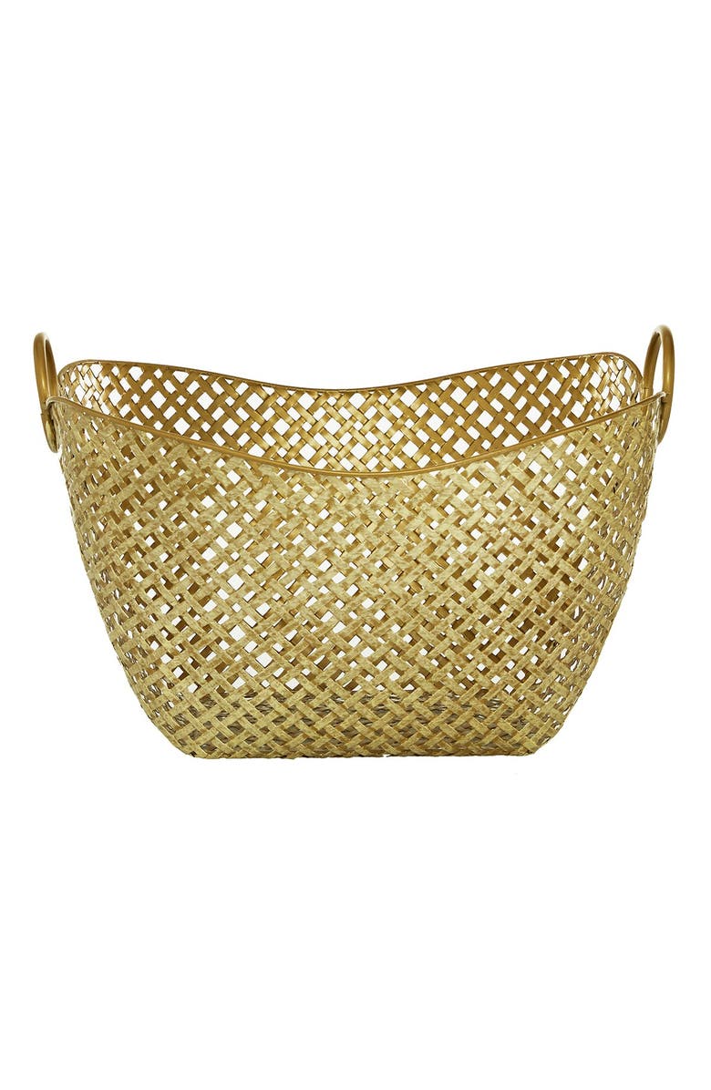 VIVIAN LUNE HOME Large Gold Metal Basket - 16.75" X 11.5, Alternate, color,