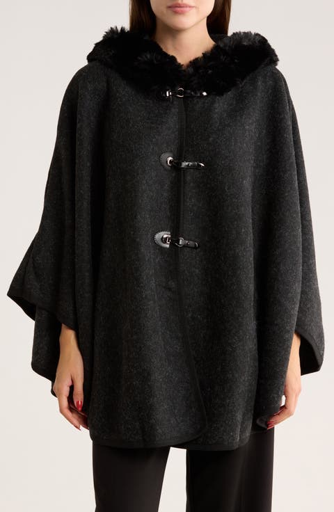 Hooded Faux Fur Ruana