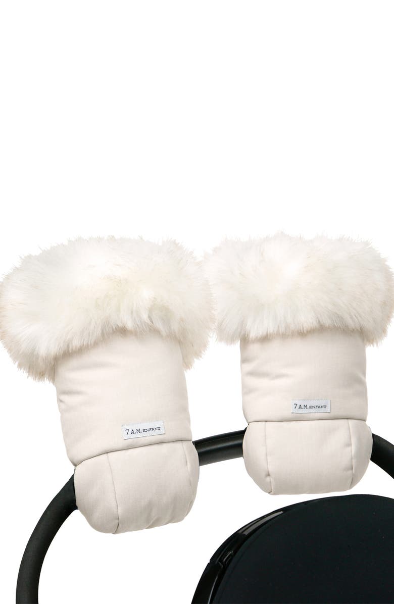 7 A.M. Enfant Warm Muff Tundra Stroller Accessory, Alternate, color, Beige Heather White Fur
