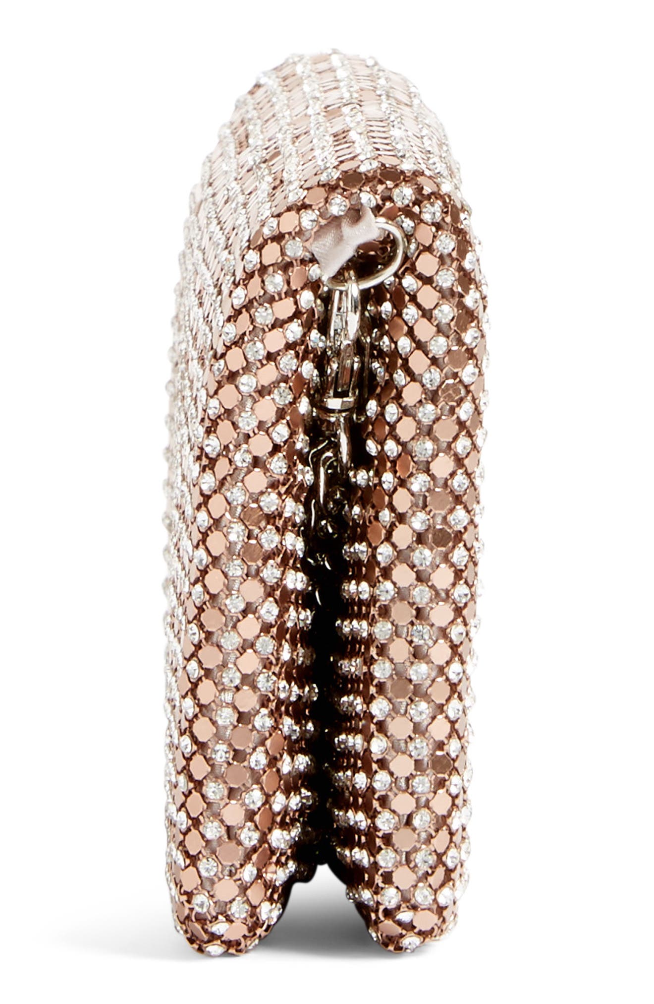 Crystal Mesh Foldover Clutch, Alternate, color, ROSE GOLD