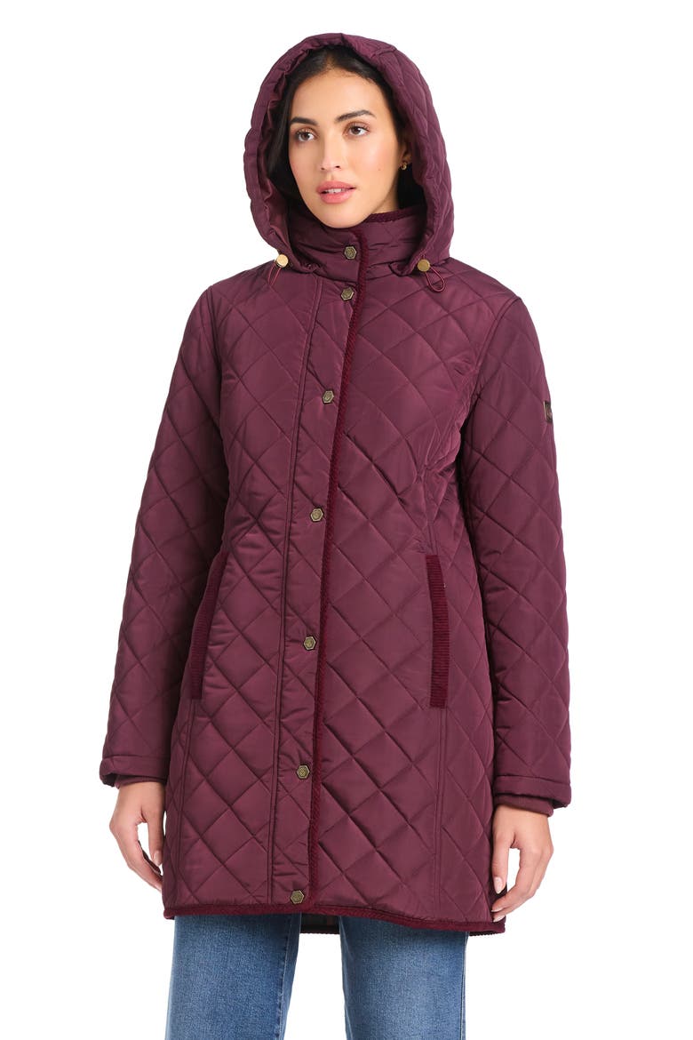 Water Resistant Quilted Coat with Removable Hood, Alternate, color, WINE TASTING