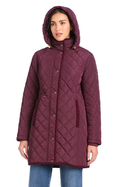 Vince Camuto Water Resistant Quilted Coat With Removable Hood In Burgundy