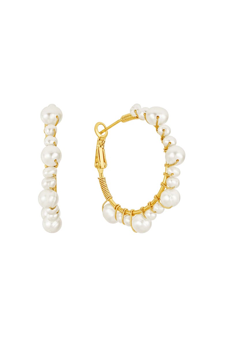 Untamed Petals Marin Pearl Wrapped Hoop Earrings, Main, color, Gold