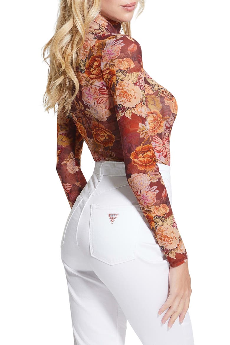 Kamaria Mesh Turtleneck Top, Alternate, color, DIGITAL TAPESTRY PRINT MAROON