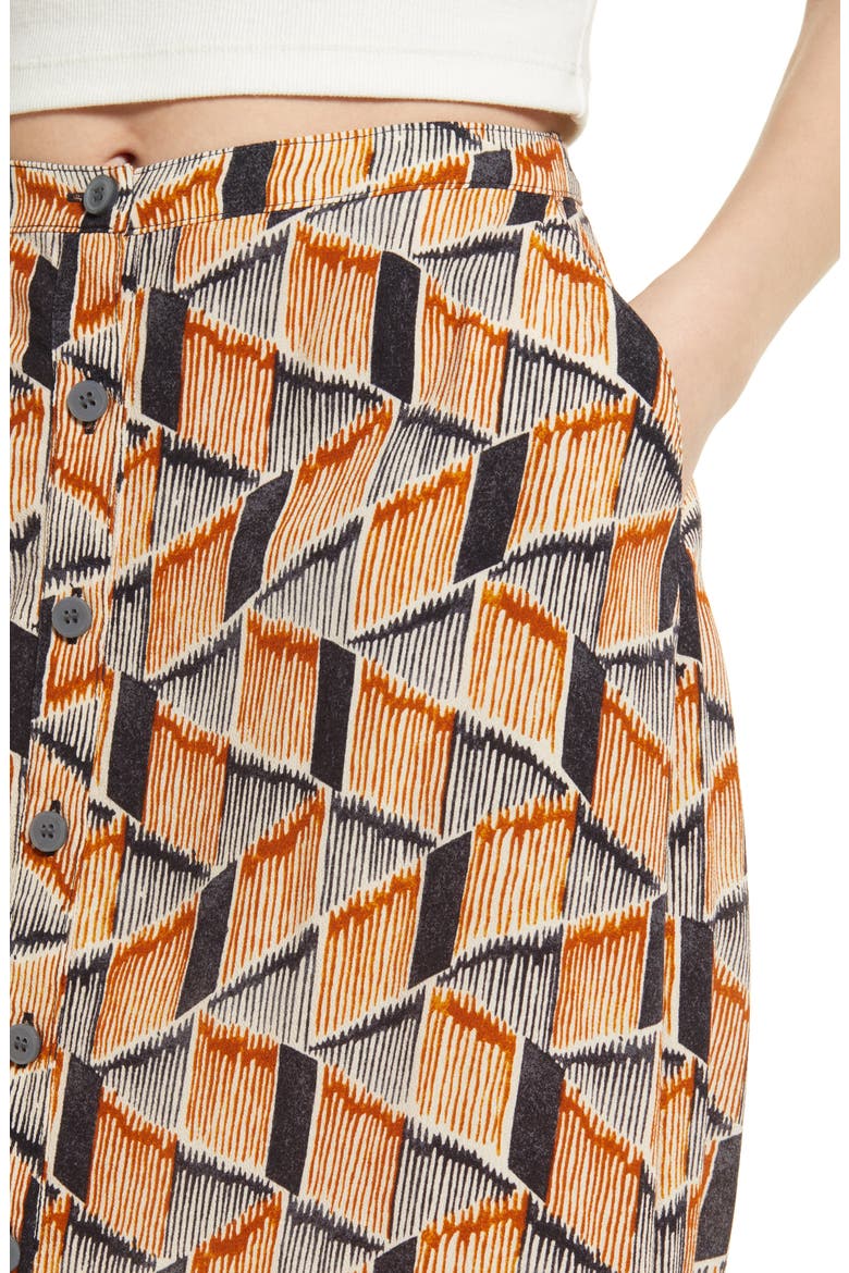 Print Button Front Skirt, Alternate, color, GREY- BROWN STRIPE