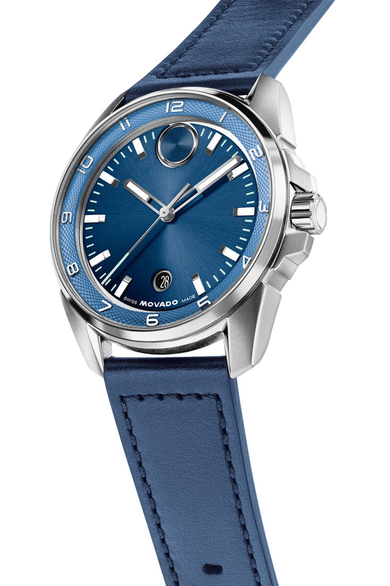 Bold Verso S Leather Strap Watch, 42mm, Alternate, color, BLUE
