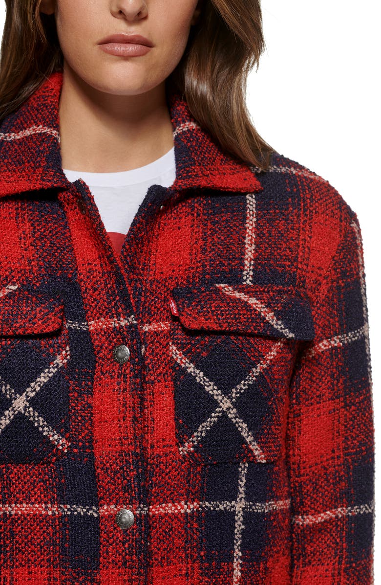 Levi's Plaid Faux Shearling Lined Long Shirt Jacket, Alternate, color, Red Navy Shadow Plaid