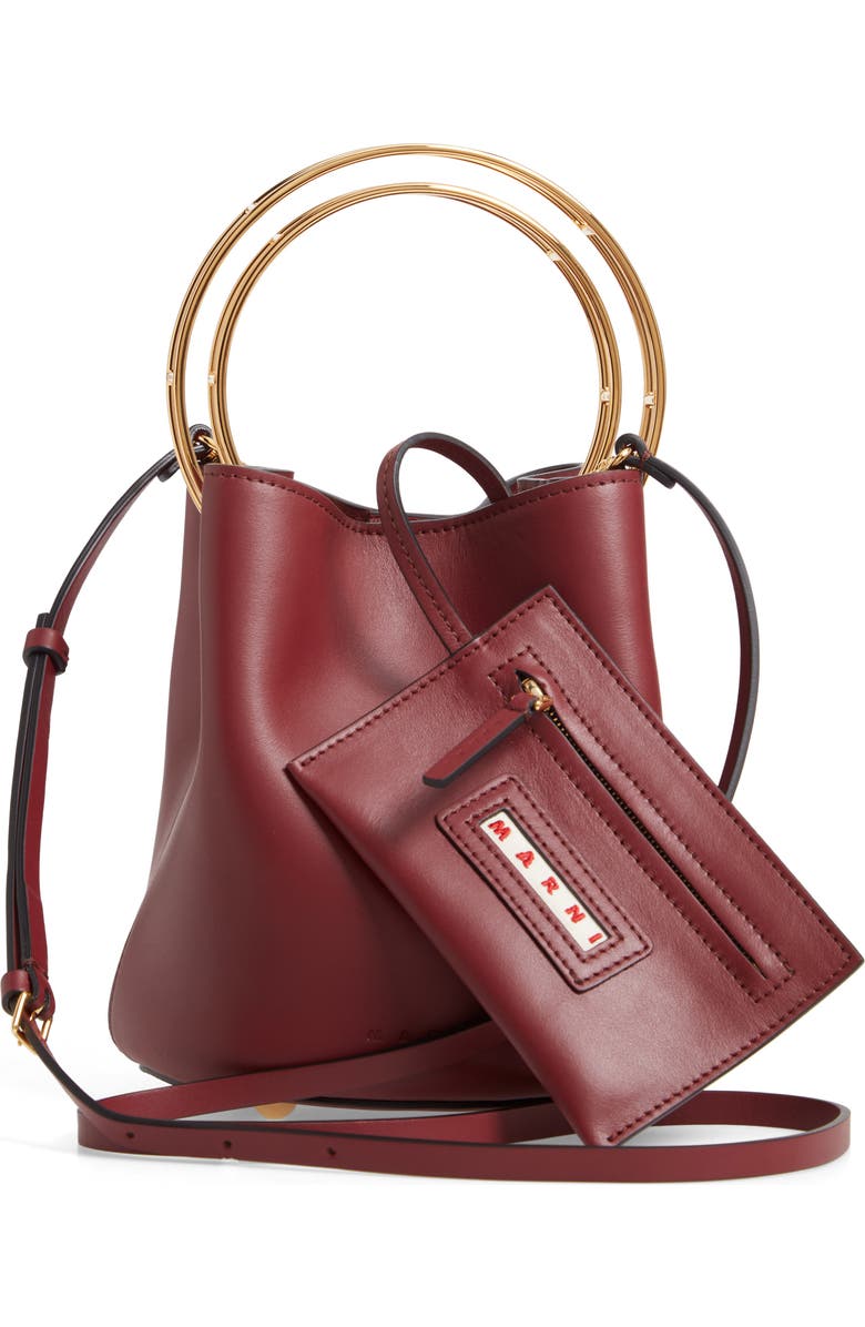 Marni Ring Handle Leather Bucket Bag, Alternate, color,