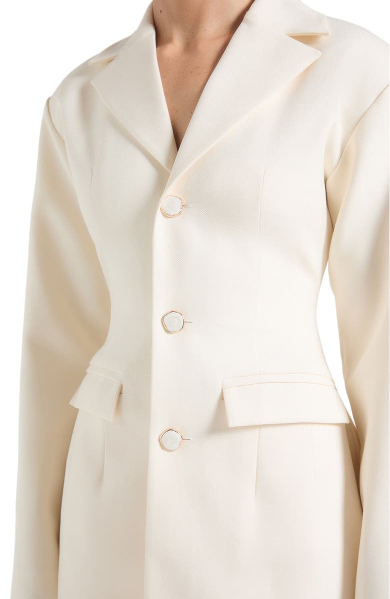 Manière De Voir Claire Wide Shoulder Cinch Waist Blazer, Alternate, color, Cream
