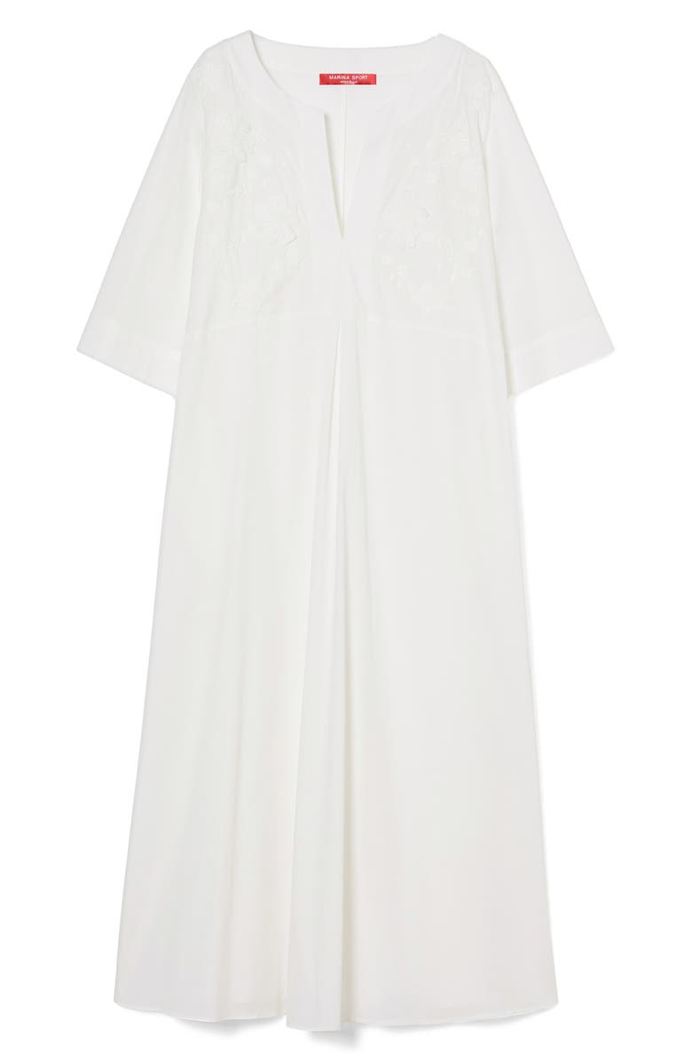 Marina Rinaldi Opossum Floral Appliqué Cotton Poplin Dress, Alternate, color, White