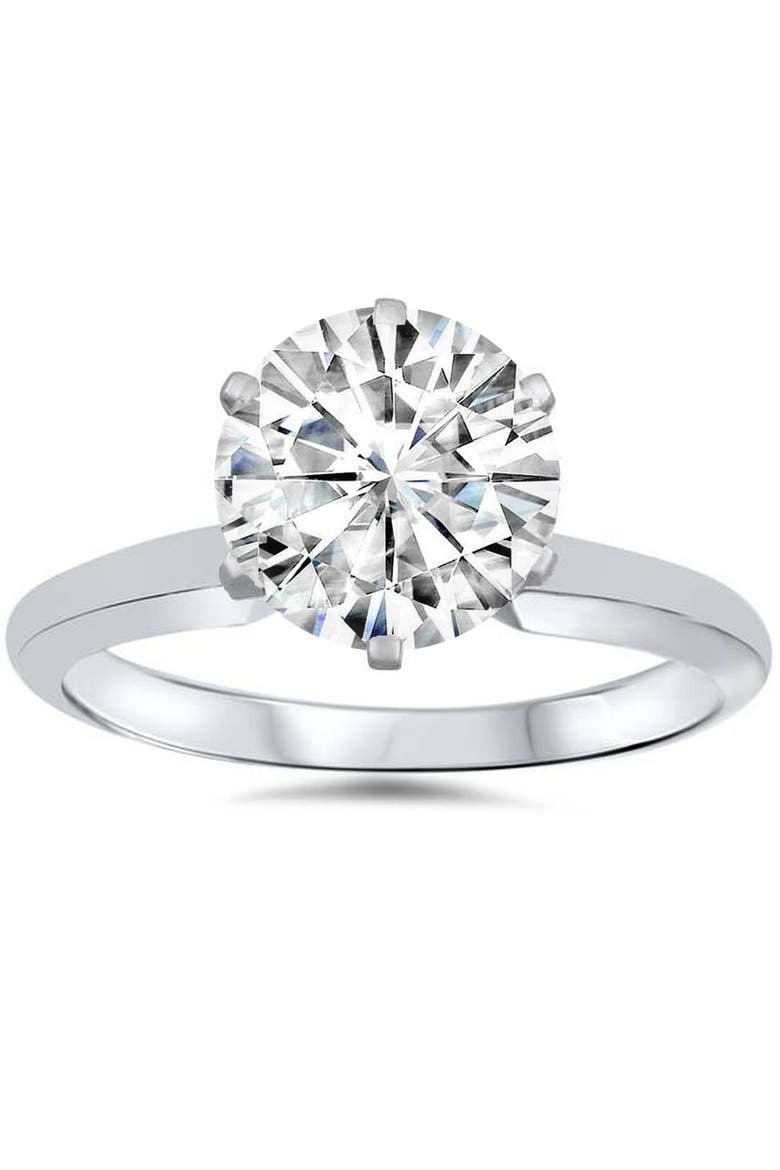 VVS 3ct Solitaire Moissanite Engagement Ring Round Brilliant 14k Gold, Alternate, color, 14k White Gold