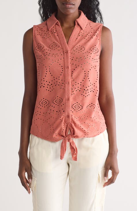 Eyelet Sleeveless Button-Up Shirt