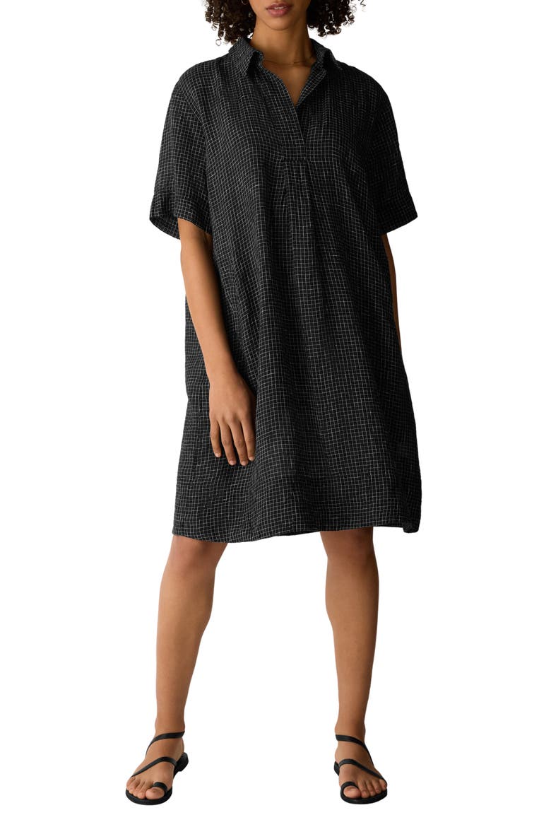 Print Elbow Sleeve Shirtdress, Main, color, BLACK/ WHITE