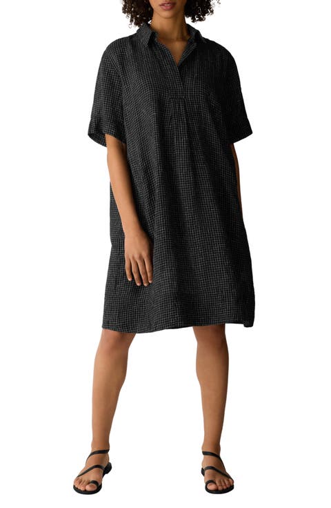 Print Elbow Sleeve Shirtdress