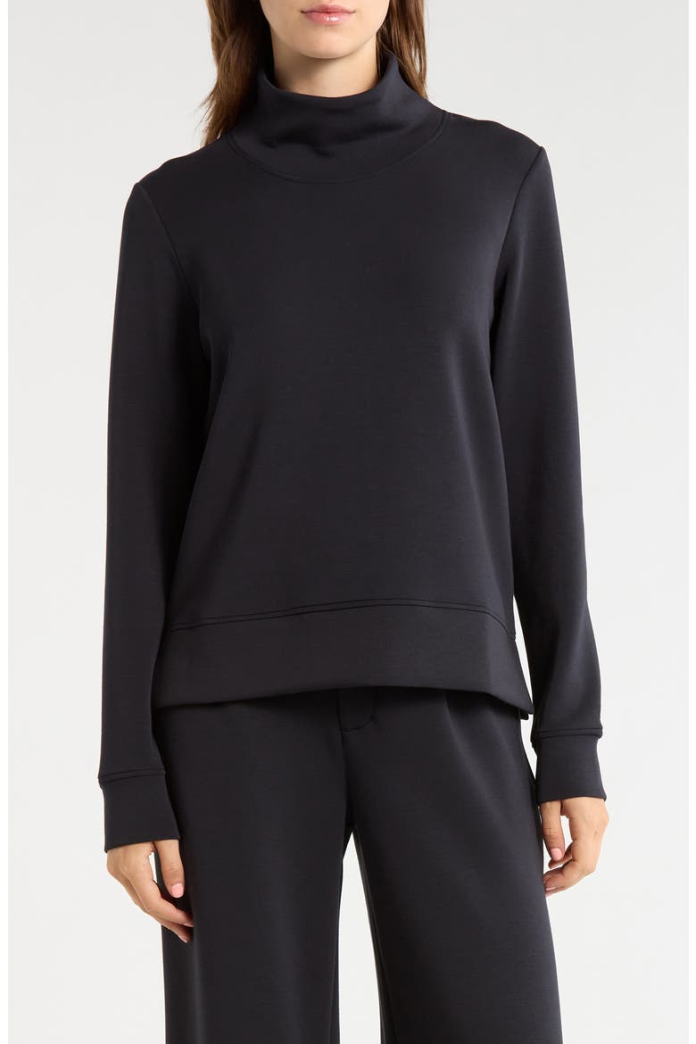 Dreamweave Recycled Polyester Blend Mock Neck Sweatshirt, Main, color, BLACK