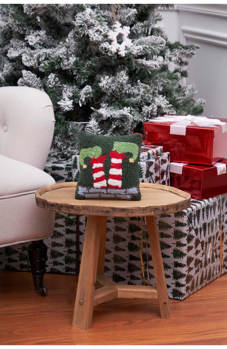 C&F Home Elf Legs in Chimney Hooked Small Petite Mini Christmas Accent Pillow 8" x 8", Alternate, color, Green