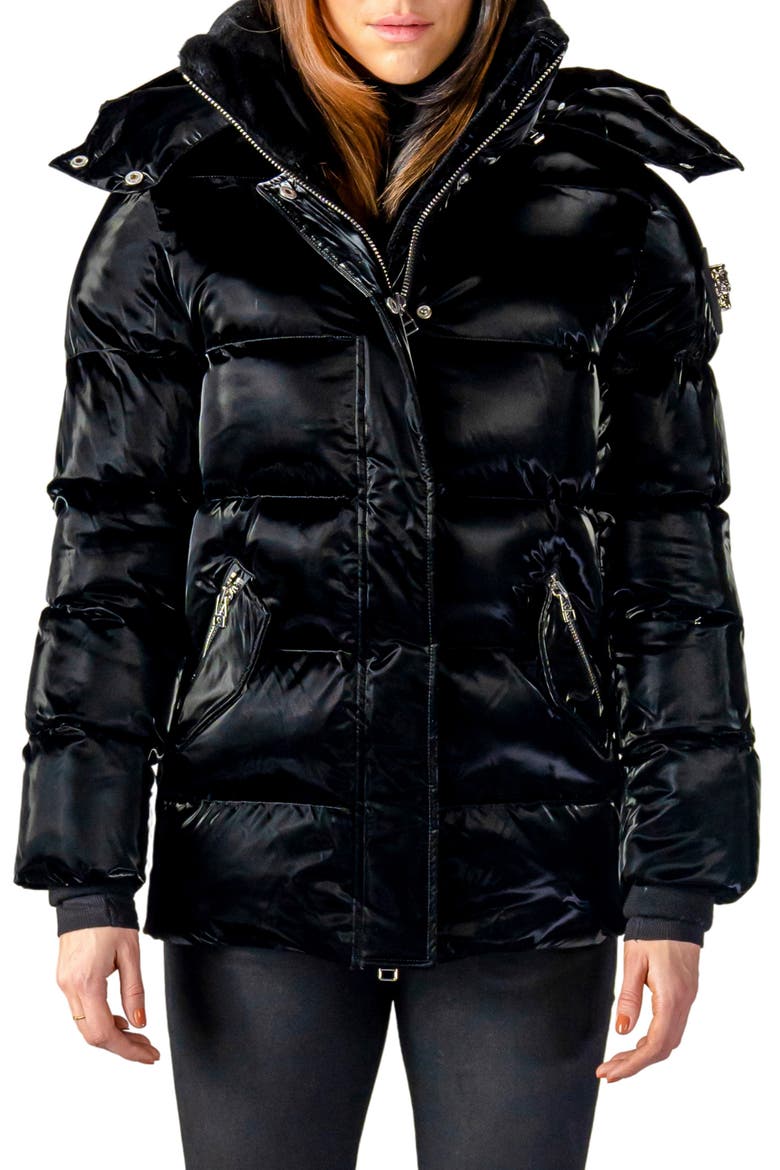 Bumnester Water Resistant Faux Fur Lined Hooded Quilted Puffer Jacket, Main, color, ALL WET BLACK