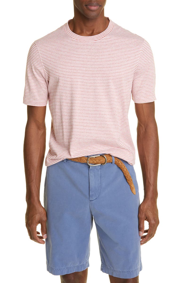 Brunello Cucinelli Stripe Cotton & Linen T-Shirt, Main, color, 