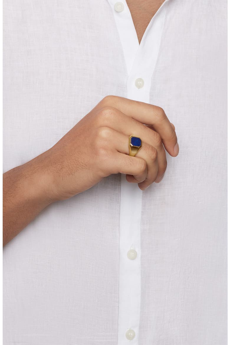 Men's Streamline Signet Ring, Alternate, color, 18K YELLOW GOLD/ BLUE LAPIS