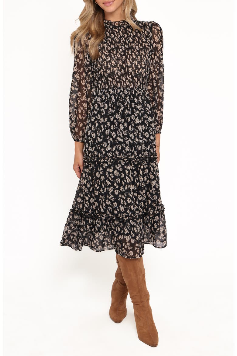 Edwina Floral Print Long Sleeve Dress, Main, color, BLACK DITSY FLORAL