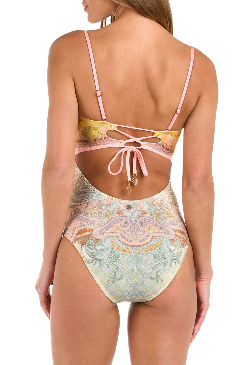 Dreamland Bandeau One-Piece Swimsuit, Alternate, color, BEIGE MULTI