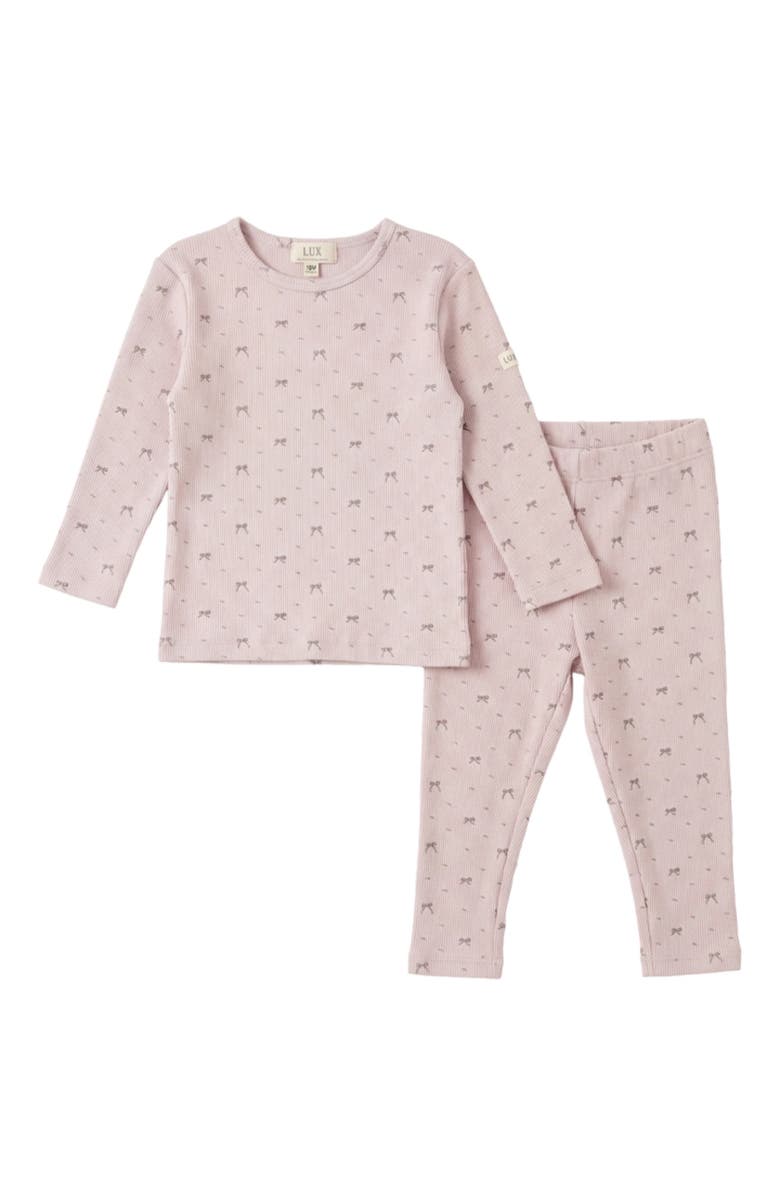 LUX Regular Bow Ribbed Elastic Waist Top and Pants Two Piece Set, Main, color, Primrose