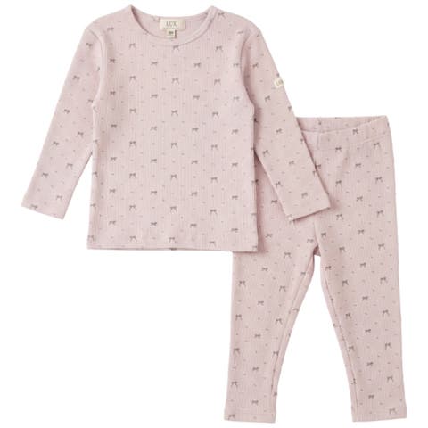 Bow Ribbed Elastic Waist Top and Pants Two Piece Set (Baby)