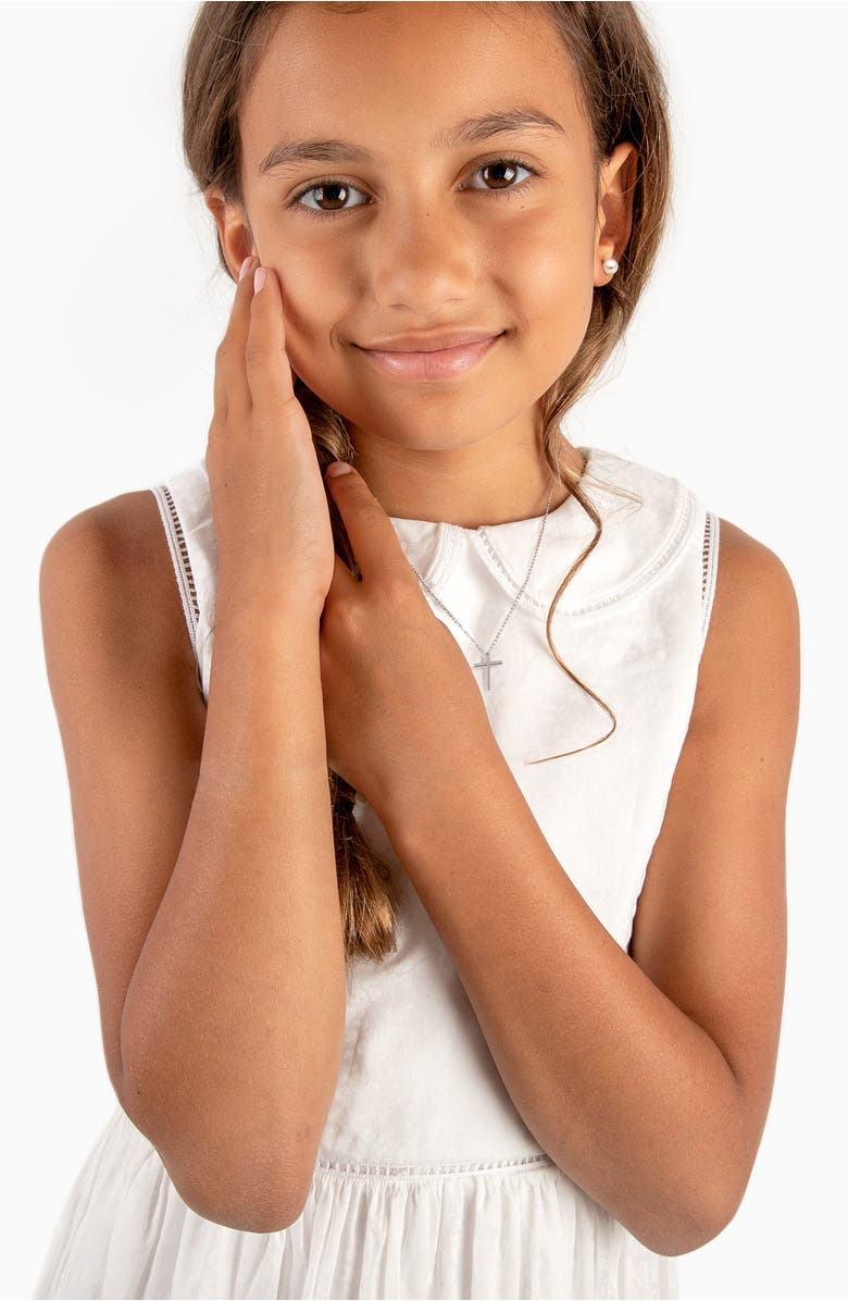 Tiny Blessings 14K Gold Rounded Cross Necklace, Alternate, color, 14K White Gold