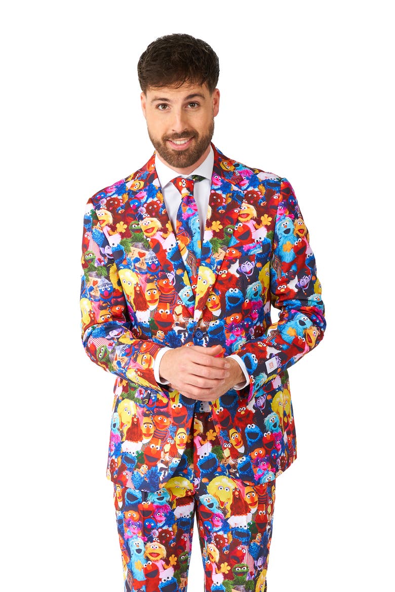 x Sesame Street Slim Fit Two-Piece Suit & Tie Set, Alternate, color, BLUE MULTI
