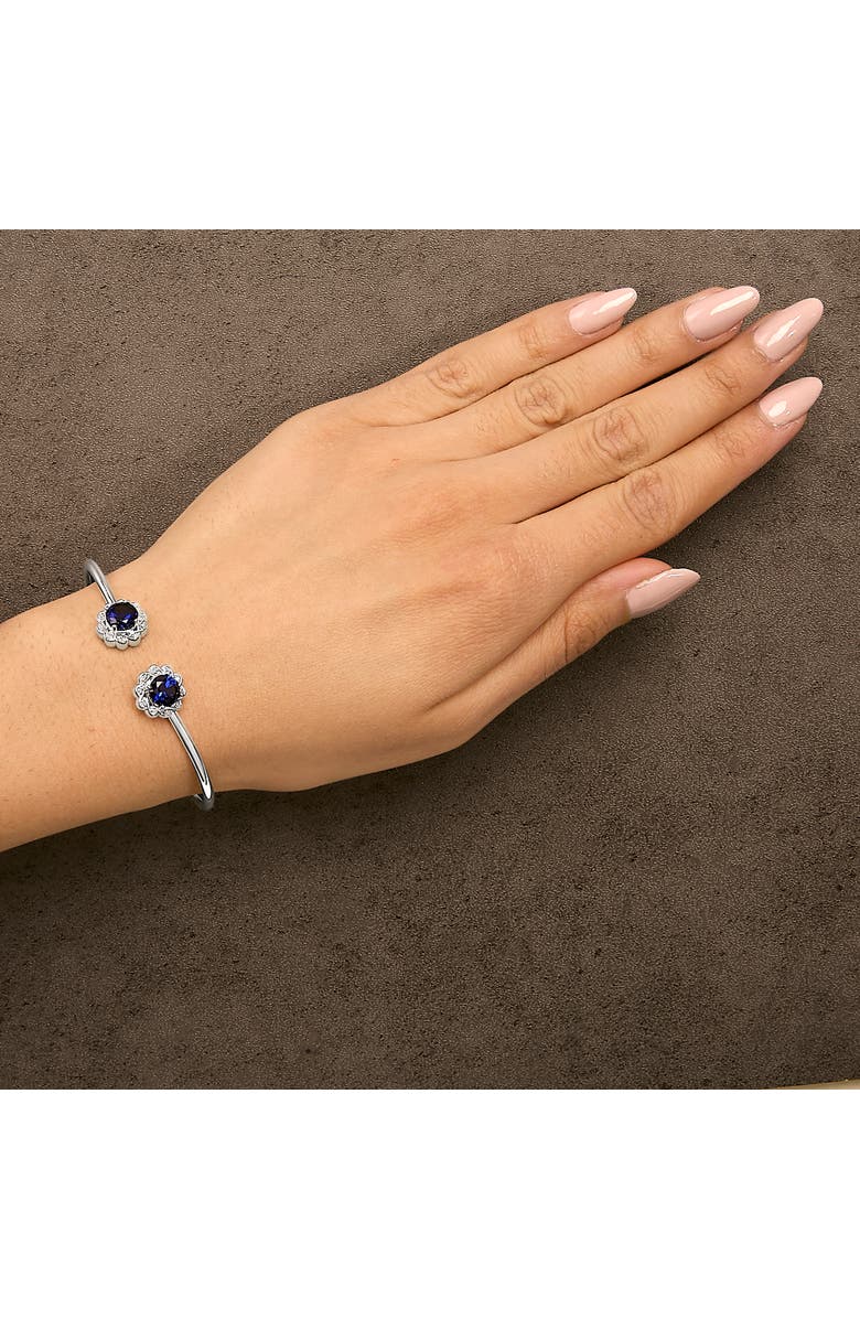Haus of Brilliance Sterling Silver Diamond Accent Created Blue Sapphire Floral Design Bangle Bracelet, Alternate, color, Silver
