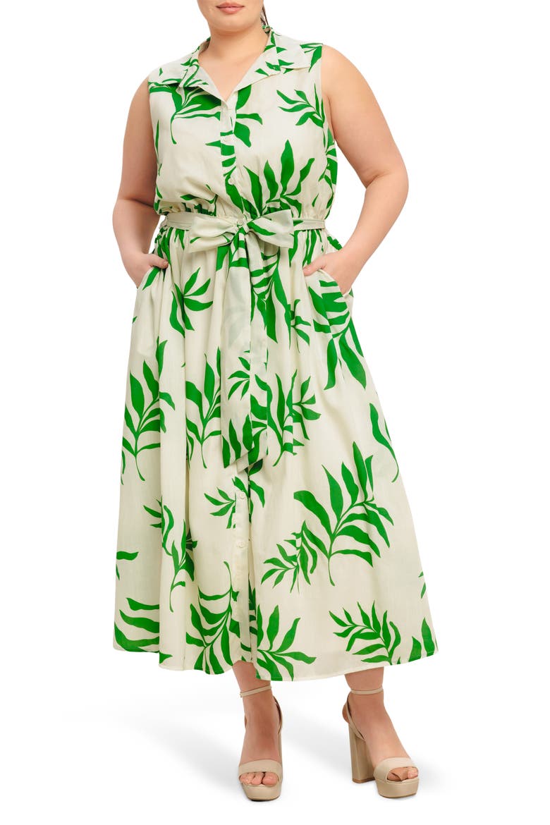 Tie Waist Shirtdress, Main, color, IVORY GREEN