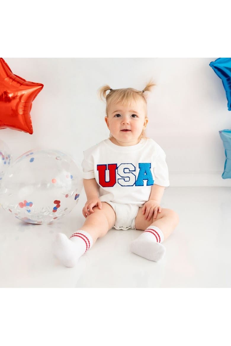 USA Patch Short Sleeve Romper, Alternate, color, White