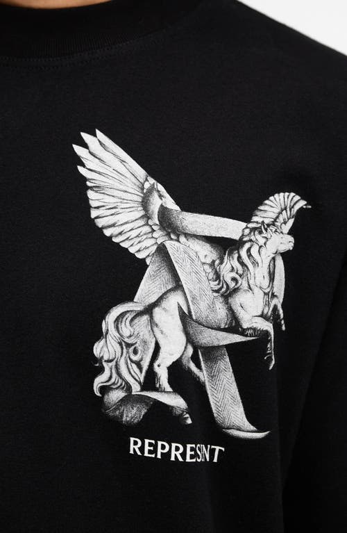 Represent Elegance Unicorn Black Crewneck T-shirt With Logo Print On The Front And Maxi Print On The Rear In C In Jet Black