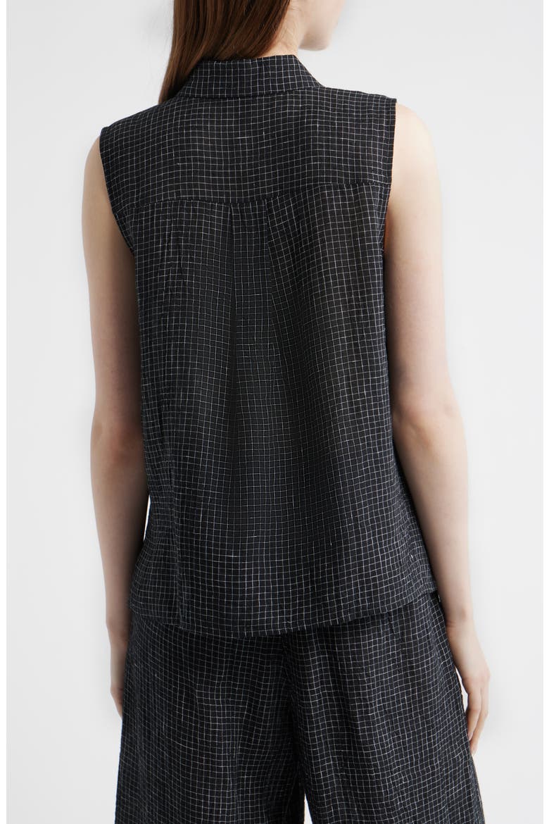 Sleeveless Organic Linen Shirt, Alternate, color, BLACK/ WHITE