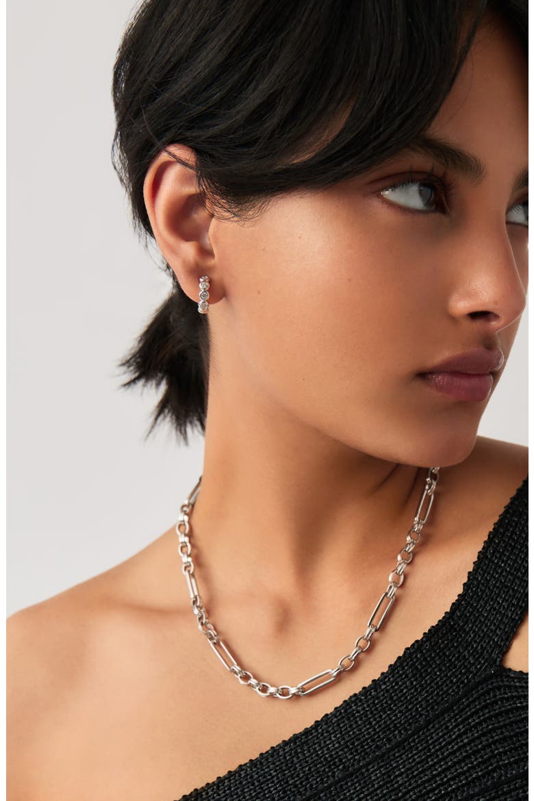 Tennis Cubic Zirconia Huggie Hoop Earrings, Alternate, color, SILVER