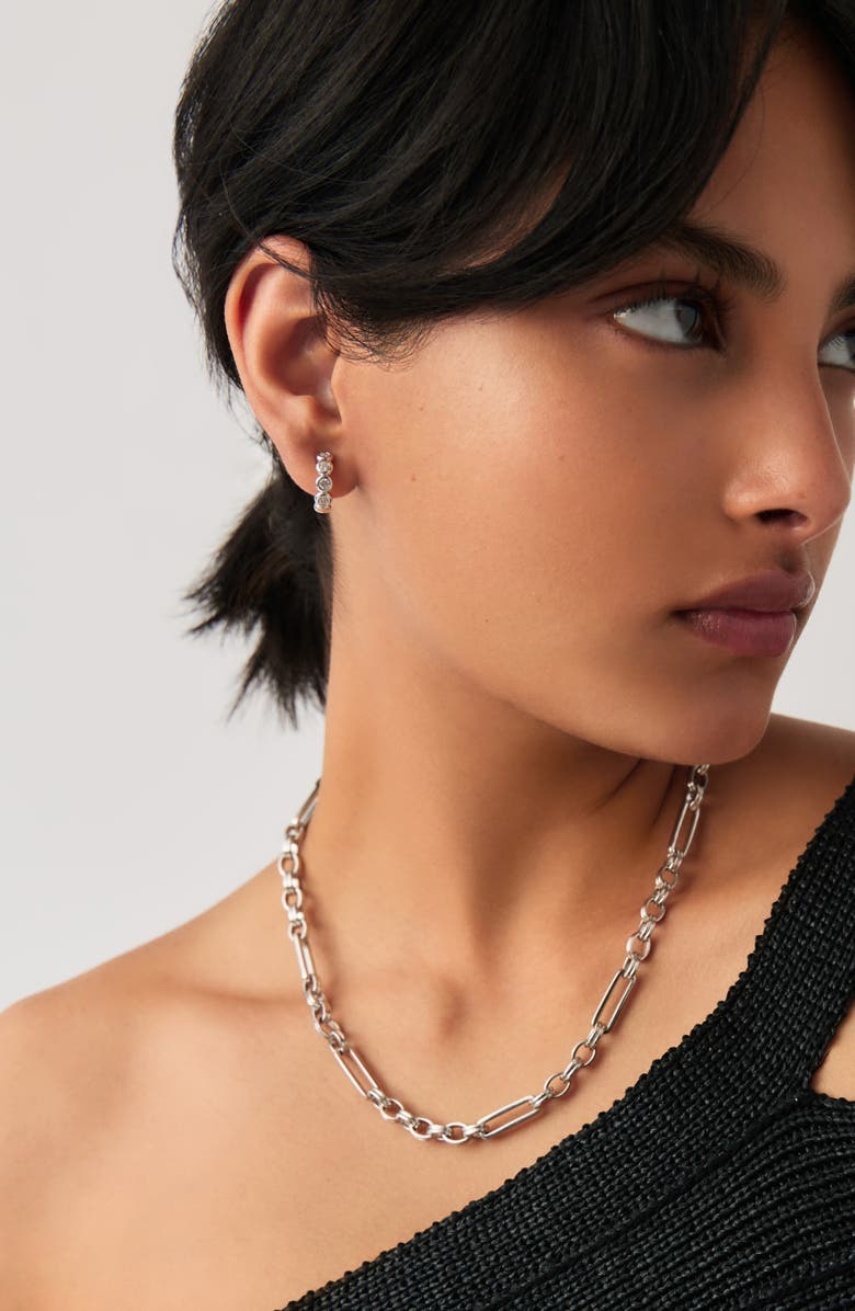 Missoma Tennis Cubic Zirconia Huggie Hoop Earrings, Alternate, color, Silver