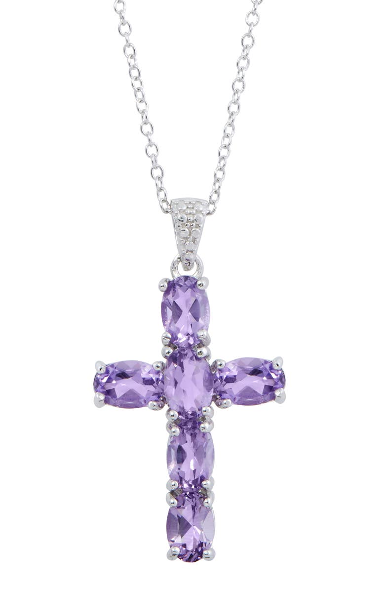 SAVVY CIE JEWELS Amethyst Cross Pendant Necklace, Main, color,