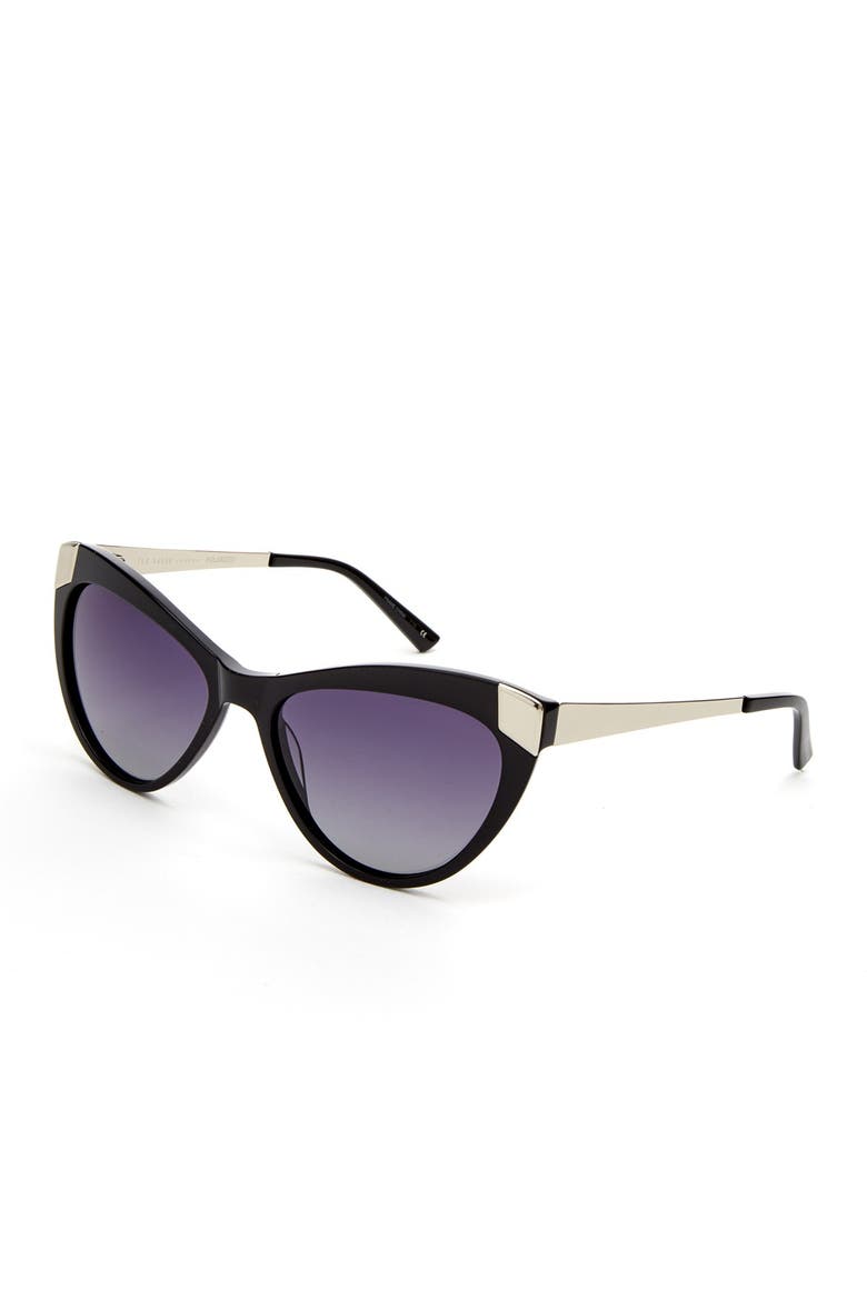 54mm Plastic Round Cat Eye Sunglasses, Main, color, BLACK