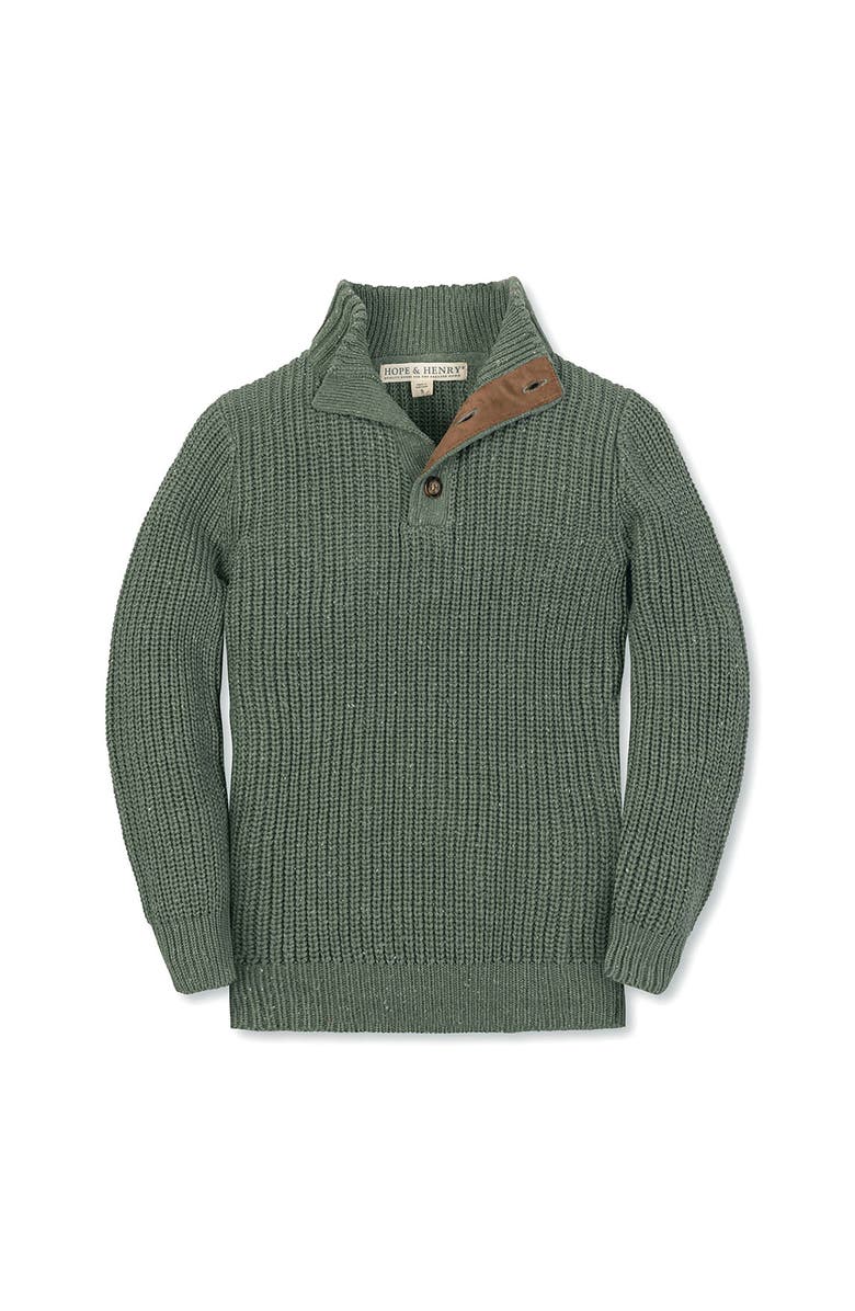 Hope & Henry Kids' Organic Mock Neck Cardigan Stitch Sweater, Main, color, Sage Fleck