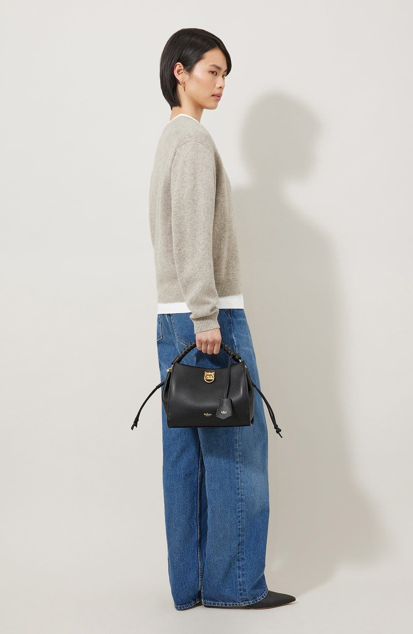 Mulberry Small Iris Leather Top Handle Bag, Alternate, color, Black