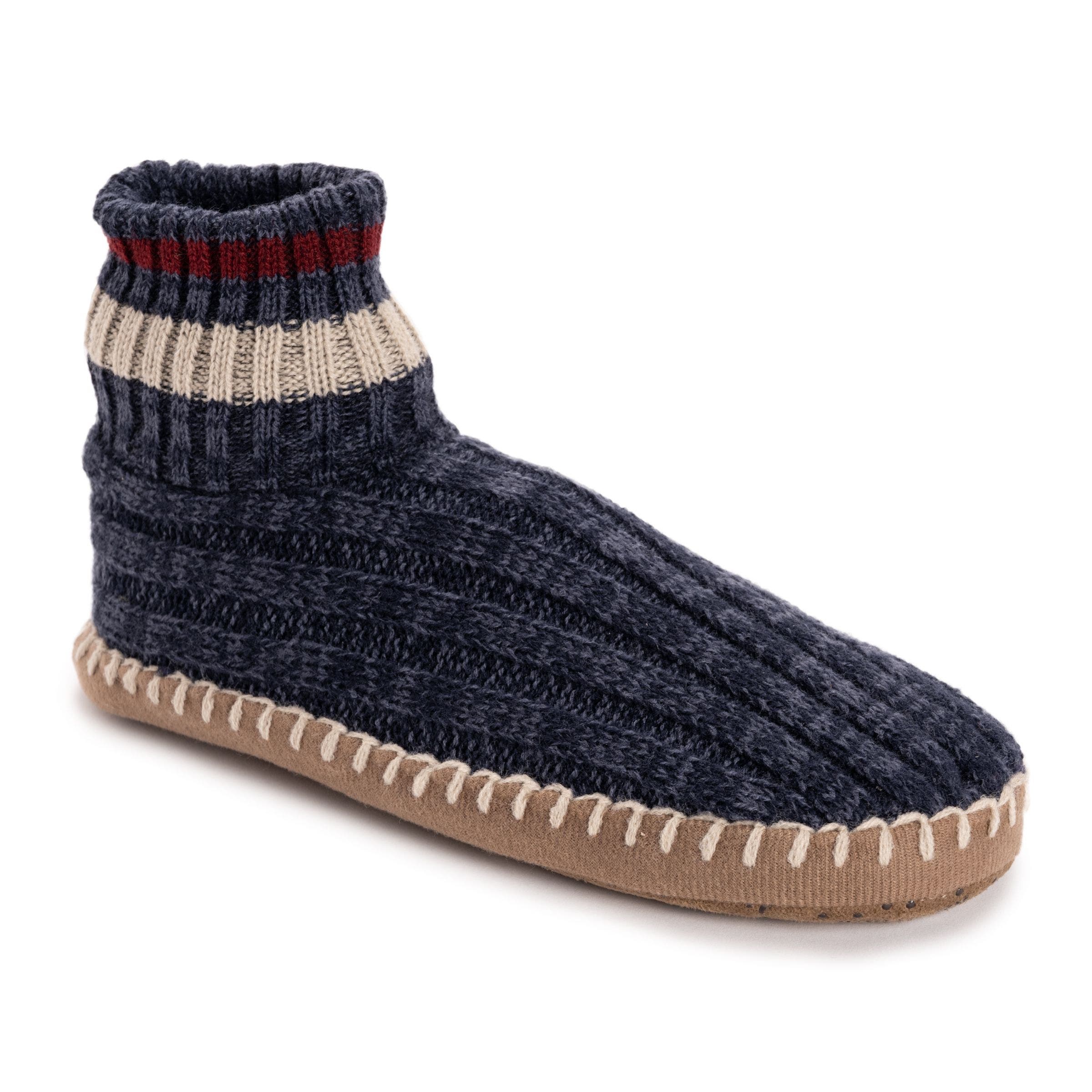 MUK LUKS Cuff Bootie Slipper, Main, color, Navy Marl