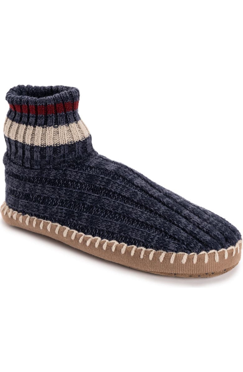 MUK LUKS Cuff Bootie Slipper, Main, color, Navy Marl