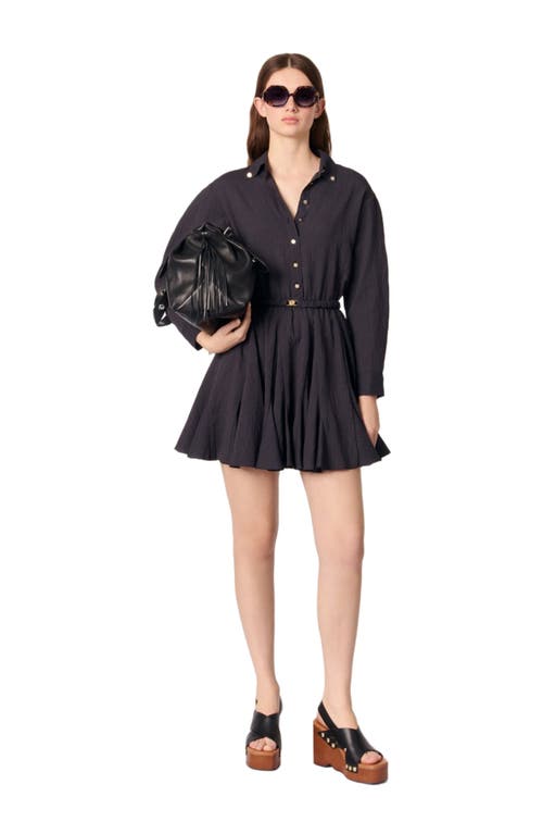 Maje Rafida Belted Mini Shirtdress In Navy