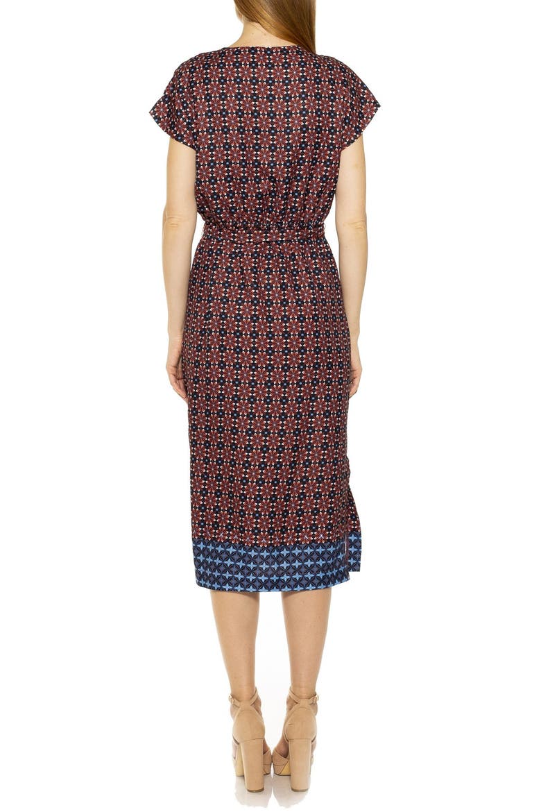 Iris Dropped Shoulder Wrap Midi Dress, Alternate, color, RUST GEO MULTI