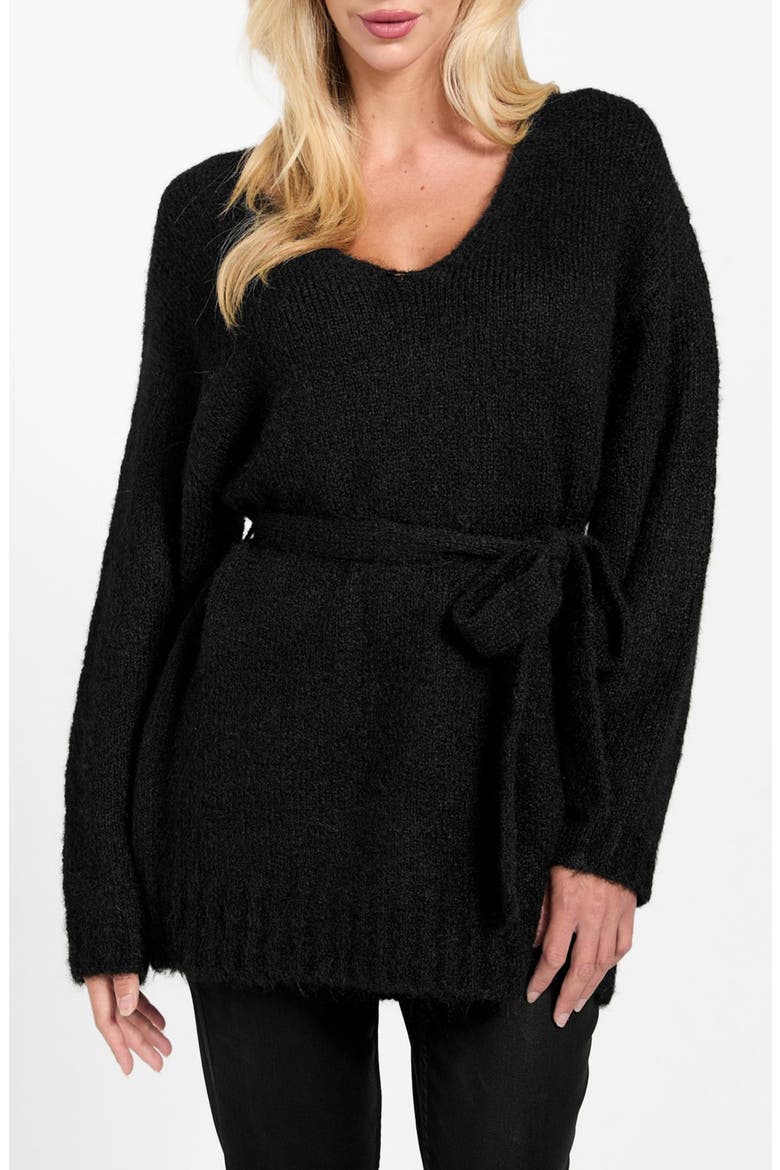 Kiyoka Tie Waist Tunic Sweater, Main, color, BLACK-BLACK