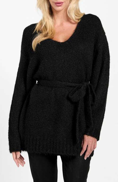 Guess Kiyoka Tie Waist Tunic Sweater In Black