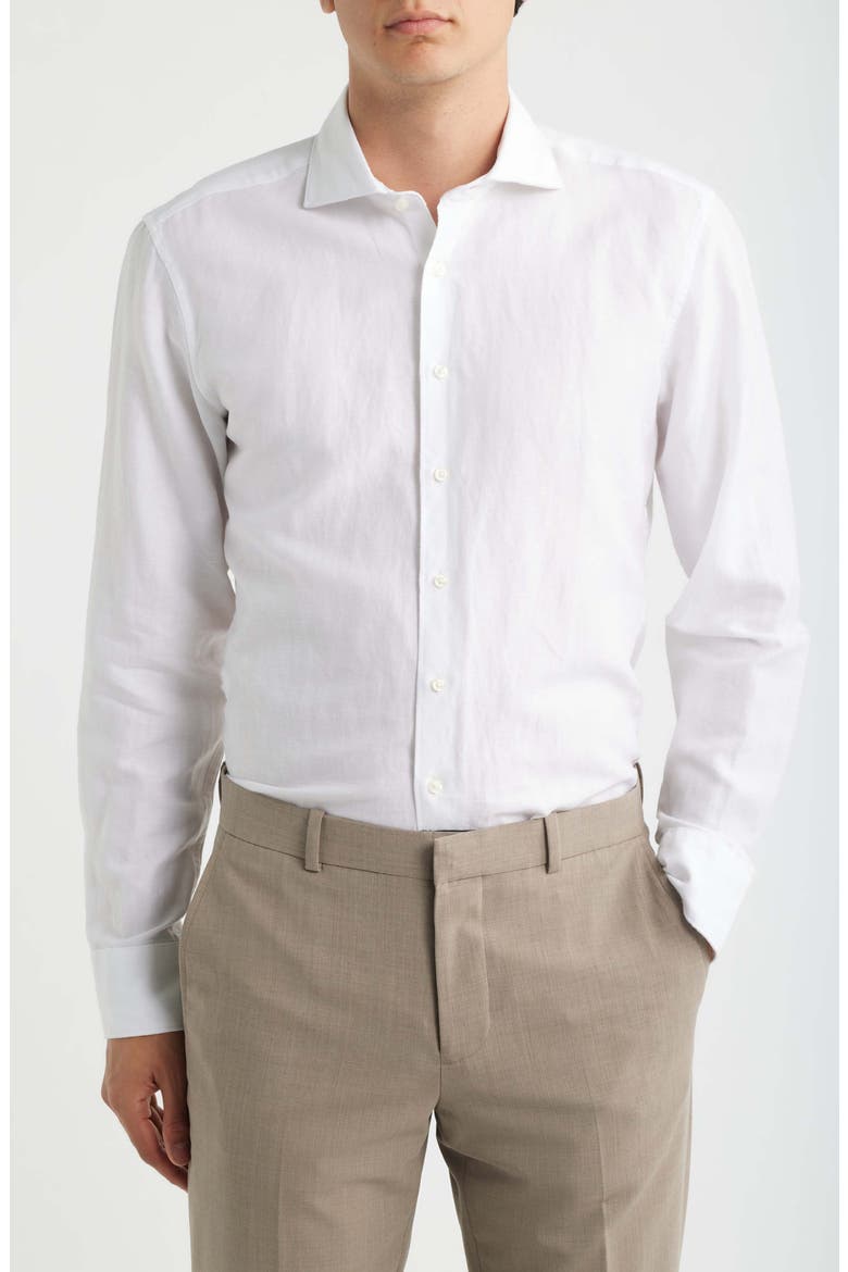 Slim Fit Cotton & Linen Dress Shirt, Main, color, WHITE