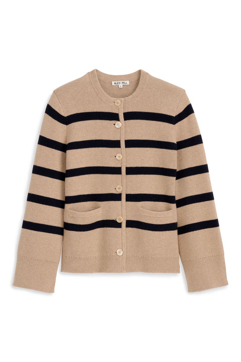Provence Stripe Cotton & Cashmere Cardigan, Alternate, color, CORNSILK/ NAVY