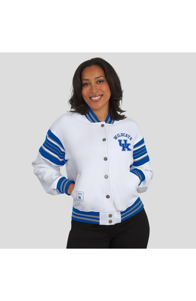 WEAR by Erin Andrews Women's WEAR by Erin Andrews White/Royal Kentucky Wildcats Satin Stitch Full-Snap Fleece Sweatshirt Jacket, Alternate, color, 