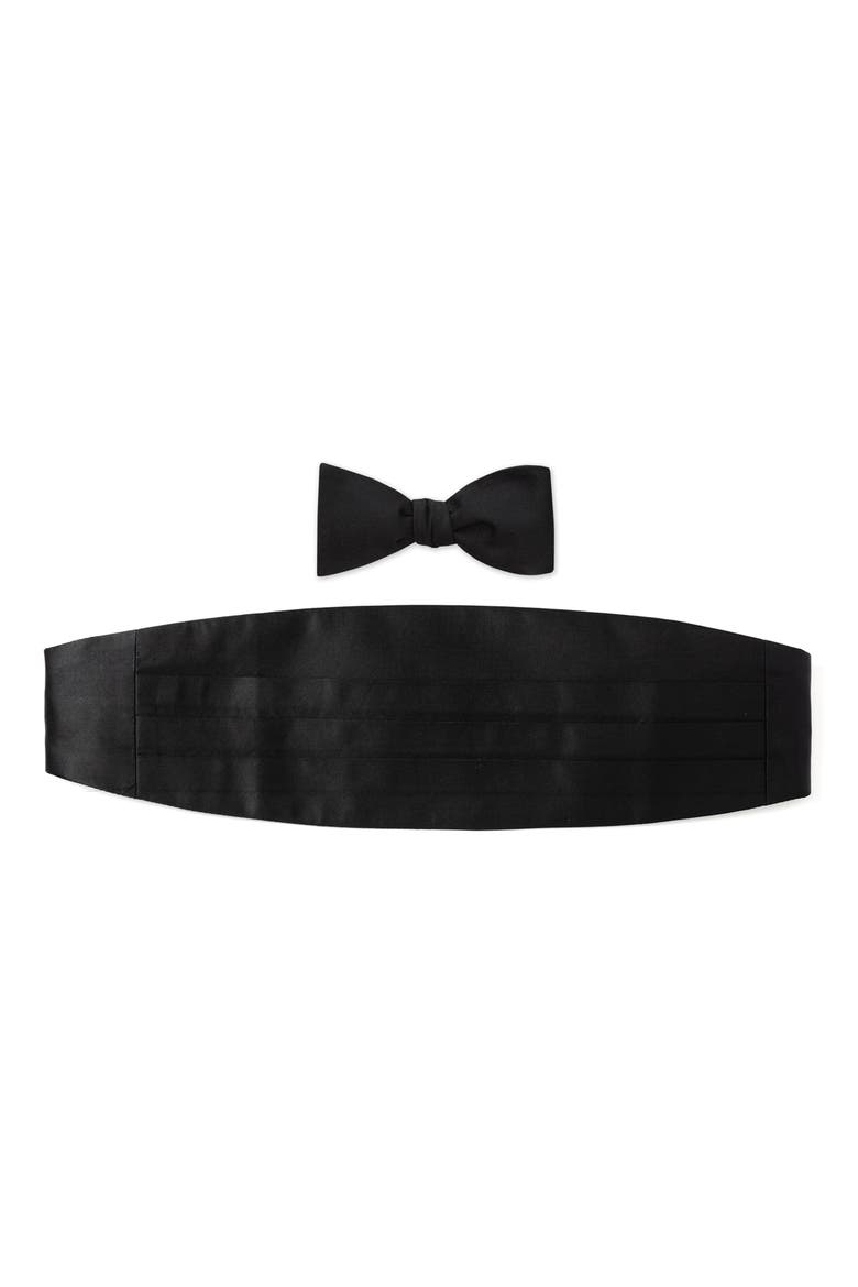 Silk Cummerbund & Pre-Tied Bow Tie Set, Main, color, BLACK